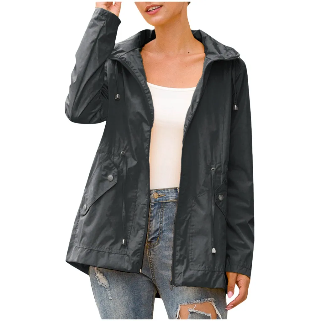 Женское пальто, одежда, зимняя, однотонная, дождевик, уличная, водонепроницаемая, с капюшоном, ветрозащитный плащ, Анорак, съемное пальто с капюшоном - Цвет: Серый