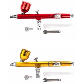

2 Set Airbrush Tool Dual Action Gravity Feed 0.3Mm Nozzle Spray Nail Art Paint Tattoo Tool with Wrench Straw, Gold & Red