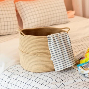

Storage Box Storage Basket Cotton Thread Weaving Sundries Desktop Cosmetic Book Remote Control Magazine Organizer Decoration