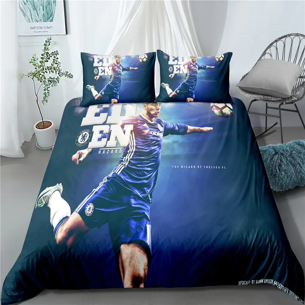 

Football team printed bed cover adult large duvet bed cover 3D printed bedding set boy character bedding set blue pillowcase