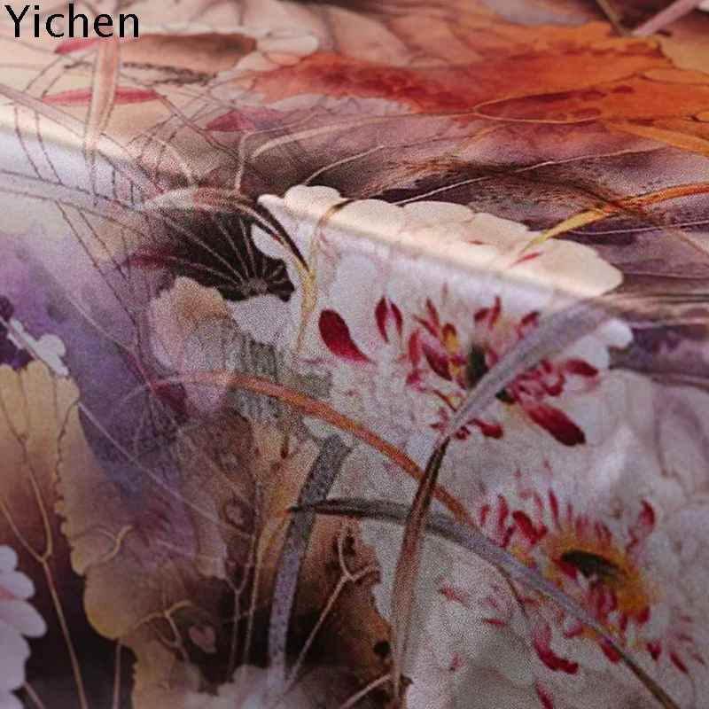 Шелковая ткань с большим цветочным принтом, винтажный стрейч-сатин, натуральный шелк, спандекс, ткани для платья шириной 108 см, 19momme
