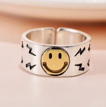 

925 sterling silver smiley face wide-faced five-pointed star open ring