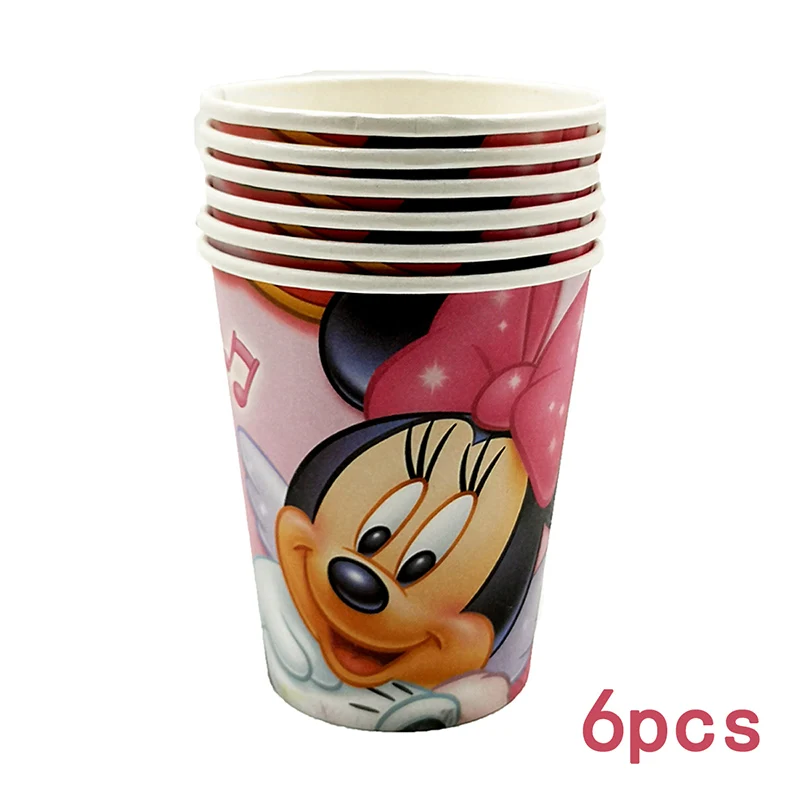 6Pc Cups Минни Маус Детские сувениры тематическая вечеринка на день рождения украшения Соломинки тарелки чашка скатерть и флаги нож вилка ложка вечерние принадлежности - Цвет: 6Pc Cups