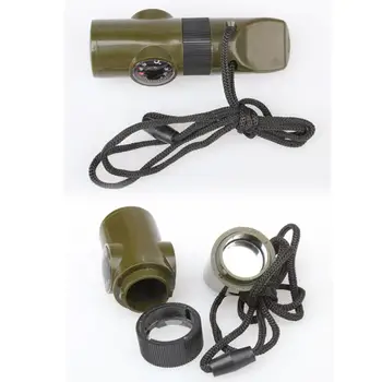 

7 in 1 Mini SOS Survival Kit Camping Survival Whistle With Compass Thermometer Flashlight Magnifier tools For Outdoor Hiking