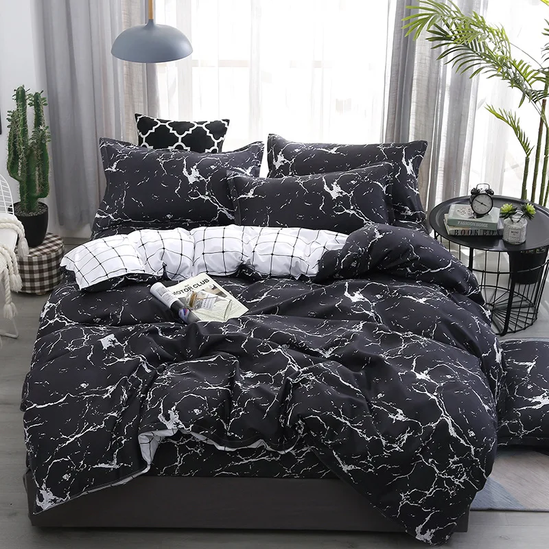 

3/4pcs bedding set New Geometric duvet cover set flat sheet black bed linen set leaf bed set AB side home decor grey bedclothes