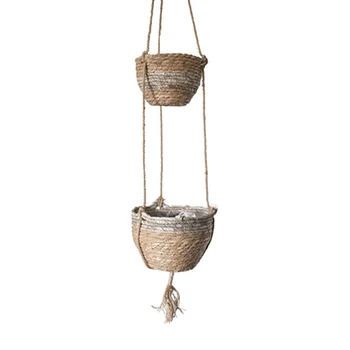 

Hanging Basket Display Succulents Woven Office For Plants Handmade Indoor Outdoor Garden Home Decor Bedroom Natural Seagrass