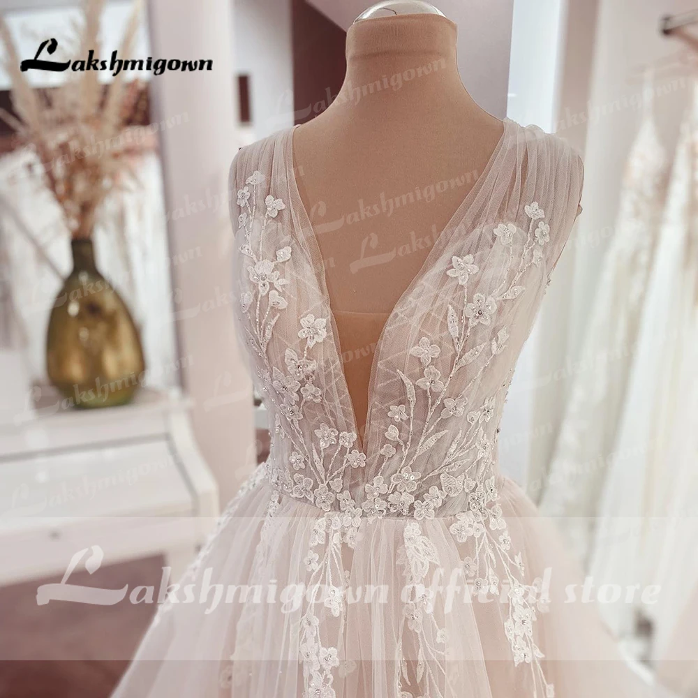 Elegant V-neck Wedding Dresses Lace Appliques Sleeveless Customized Boho Wedding Gowns Plus Size Bridal Dress Robe De Mariee 4