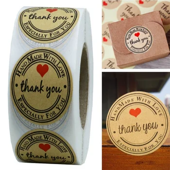 

500pcs Biscuit Baking Sealing Labels Kraft Paper Thank You Stickers DIY Adhesive Sticker Scrapbooking Stationery Cake Gift Box