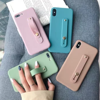 

Candy color silicone wrist strap bracket soft phone case For Xiaomi Redmi Note 3 4 4X 5 5A 6 7 8 8T 10 Pro Note10Pro Note9 Pro