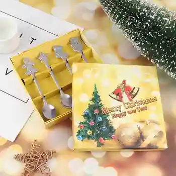 

Hot Sale 4Pcs Coffee Spoons Christmas Decoration Design Tableware Convenient Wax Melting Spoon Stainless Steel Christmas Gifts