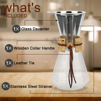 

Pour over Coffee Maker, 20 Oz Borosilicate Glass Carafe and Reusable Stainless Steel Permanent Filter Manual Coffee Dripper Brew