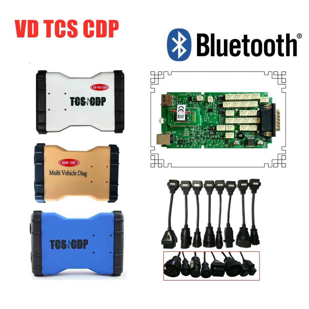

Best price!! MVD VD TCS C-D-P New Vci Green single pcb With Bluetooth 2016R0 keygen OBD2 Diagnostic tools + 8pcs truck cables