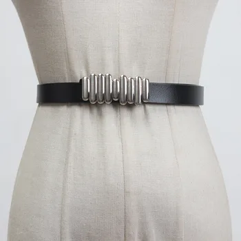 

Metal Ring Buckle Cowhide Leather Woman Belts Decoration Simple Basic Fashion Cummerbund