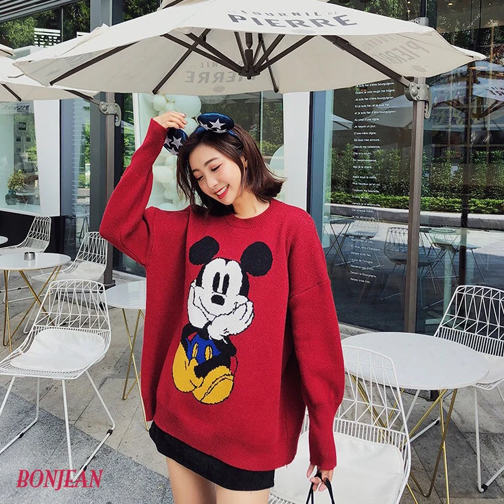 

2019 Oversized Mickey Mouse Sweater Christmas Jumpers Vintage Ugly Christmas Sweater Cartoon Knitting Plus Size Pullover