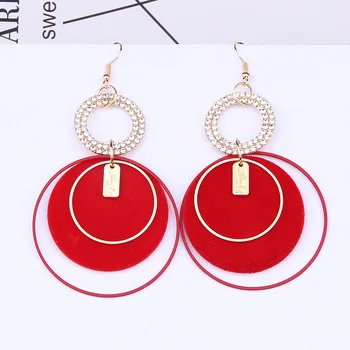 

Trendy Jewelry Red Big Circle Pendant Crystal Earrings Female Personality Big Earrings Korean Temperament Long Fashion Earrings