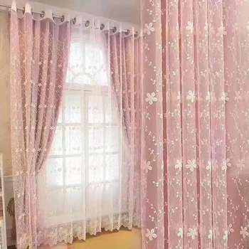 

Comfort Window Curtain Door Butterfly Tulle Voile Room Balcony Sheer Panel Curtains Embroidered stripes comfortable translucent