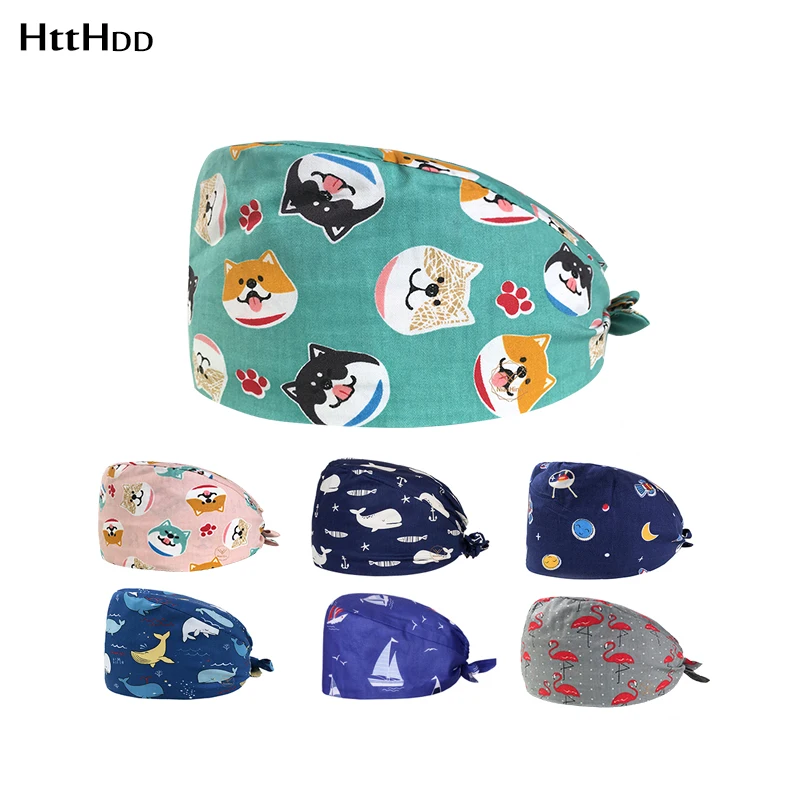 

Multicolor Beauty salon round cap Frosted Hat Pet Grooming Agency scrub hat Beautician scrub cap breathable built-in Sweat towel