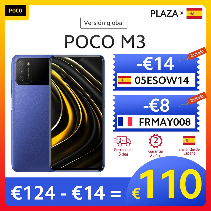POCO M3 teléfono inteligente 4GB 64GB/4GB 128GB, Snapdragon 662, Triple Cámara, 6000mAh versión Global teléfono móvil pocom3