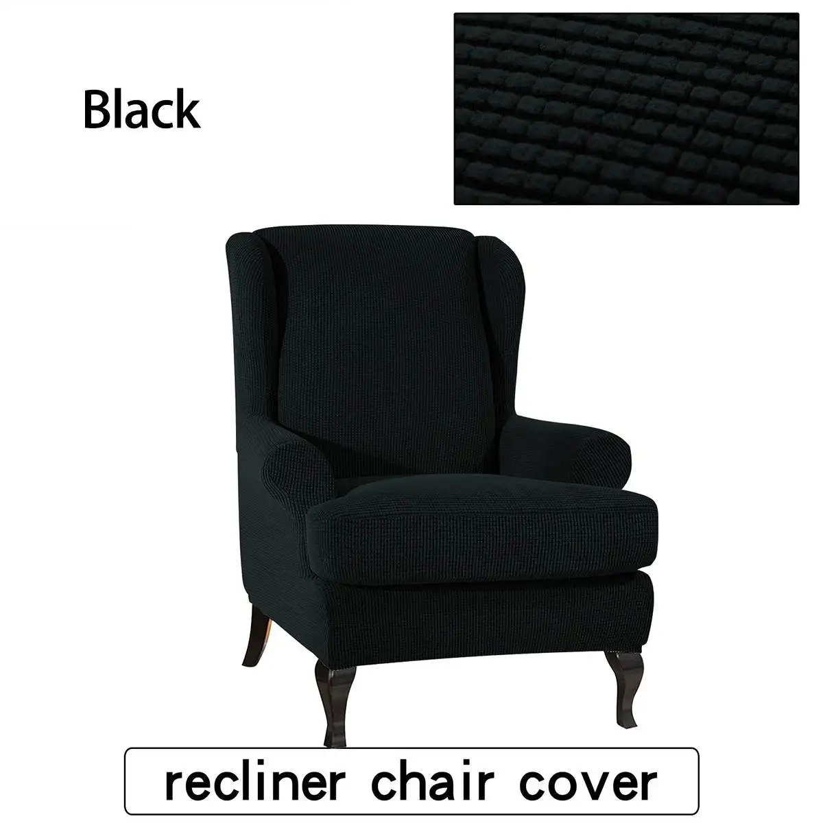 Наклонные руки King Back эластичные чехлы на кресла кресло Wingback крыло диван задний Чехол для стула тянущийся протектор SlipCover протектор - Цвет: Черный