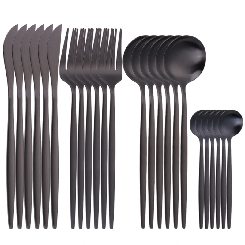 Lingeafey 7 Colors Stainless Steel Cutlery Complete Set 24 Pcs Black Tableware Fork Spoon Knife Dinnerware | Дом и сад
