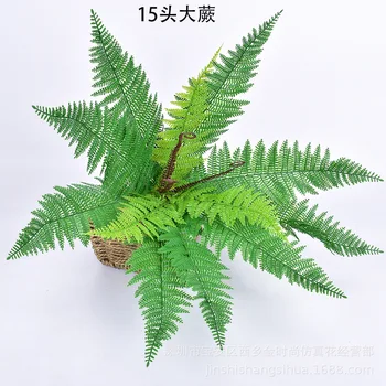 

Big Beam 15 Head Persian Fern Top Grade Soft Silcone Double Layer Large Potted Plant Green Vegetation Plant Wall with Wood Large