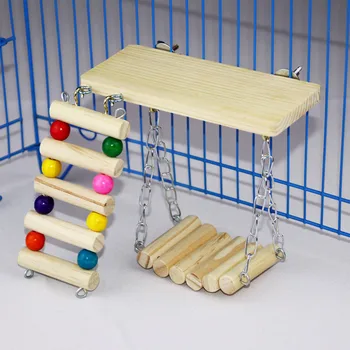 

2Set Wooden Springboard Ladder Swing Stand Toy Parrots Birds Pets Parrots Ladders Cage Climbing Toy Hanging Platform Finches