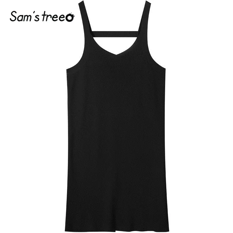 SAM'S TREE/черное однотонное прямое женское платье в минималистическом стиле, осень, коричневое платье без рукавов, Повседневное платье для работы