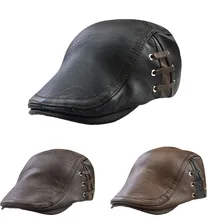 Модная Кожаная шапка берет для мужчин ретро бейсболка перфорированная шнуровка шапка s Осень Зима теплые береты Newsboy шляпа человек Gh4