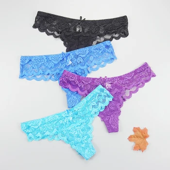 

Tangas 6pcs/lots Women Sexy Erotic Panties Lace Thongs Invisible Woman Transparent Low Rise T Panty G-strings Pack Wholesale