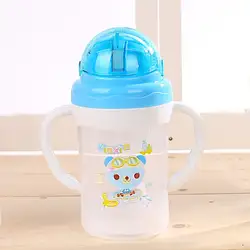 Бутылочка для кормления ребенка мультяшная ПП Пластиковая соломинка чашка Питьевая Бутылка 240 мл чашки с ручками
