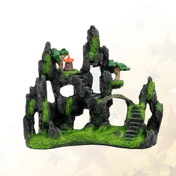 

1pc Ornament Artificial Beautiful Resin Creative Mountain Hill Landscape Pavilion Decor Ornament for Fish Tank Aquarium