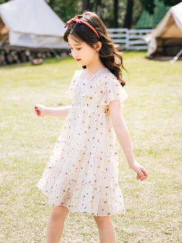 

Chiffon Summer Short Girls Sleeveless Dress Party Korean Boutique Outfits Girls Dress Tulle White Robe Ete Kids Dress BW50DR