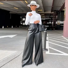 

Wide Leg PU Leather Pants Women 2021 Autumn and Winter Foreign Trade New Solid Color Pants Sexy High Waist Fashion Leather Pan