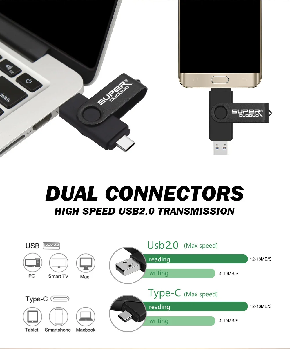 OTG USB флеш-накопитель для huawei P30, samsung S10 S9 S8 USB 2,0 type-c флеш-накопитель USB C карта памяти 256 ГБ 128 ГБ