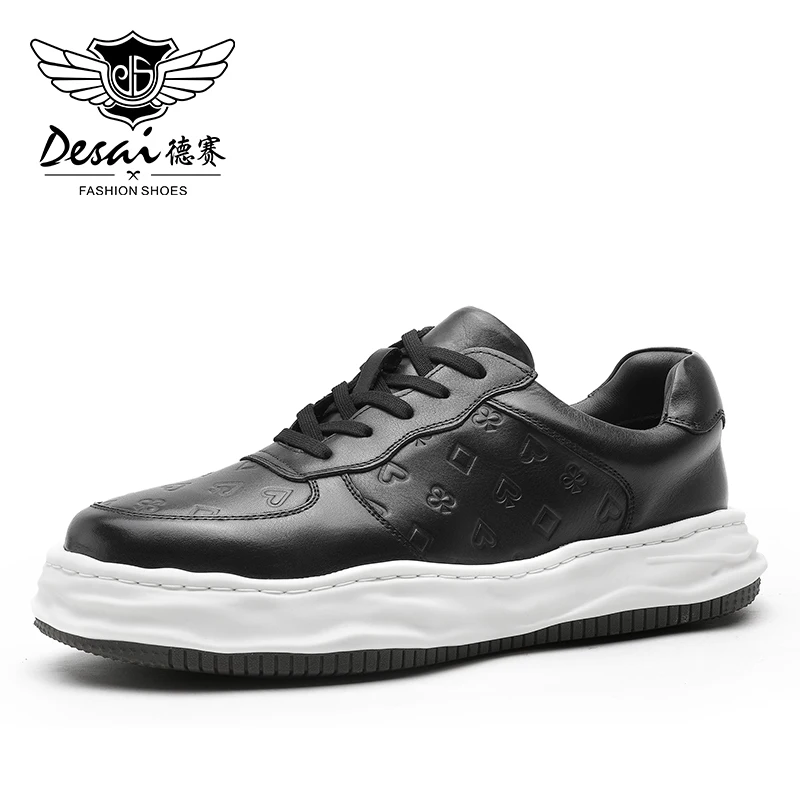 DESAI Men Shoes Genuine Leather Thick Bottom Casual Sneaker For