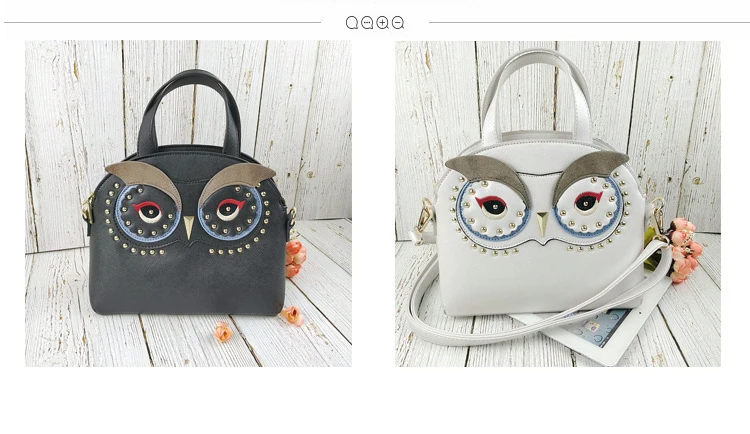 Cartoon Owl Pattern Handbag Women Bag Embroidery Rivet Tote Crossbody Bag Ladies Famous Designer Shell Shoulder Bag Personality