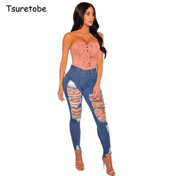 

Tsuretobe Skinny High Waist Tassel Ripped Jeans Women High Elastic Denim Pencil Pants Ladies Irregular Jeans Mujer Femme Trouse
