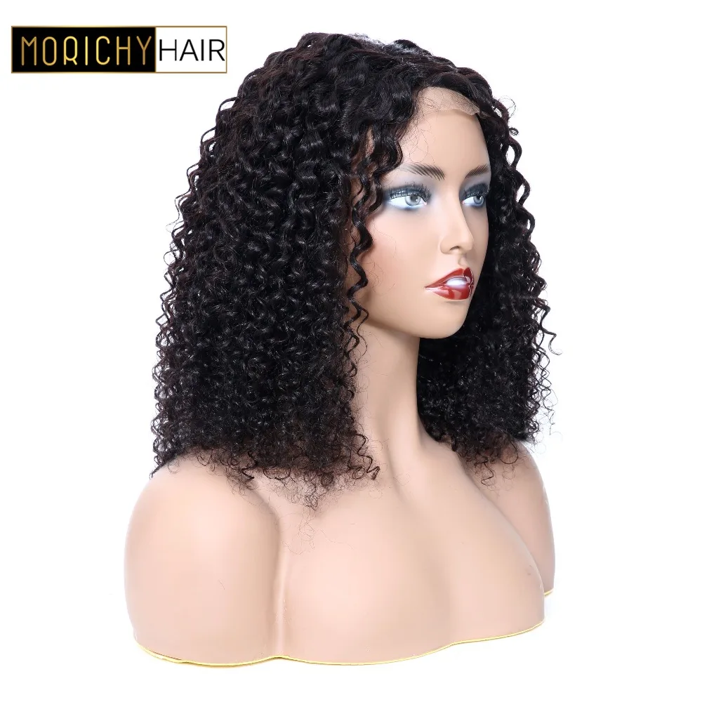 Morichy вьющиеся 4x4 закрытия шнурка человеческих волос парики бразильских м Non-Remy парики предварительно выщипанные волосы 150% Плотность