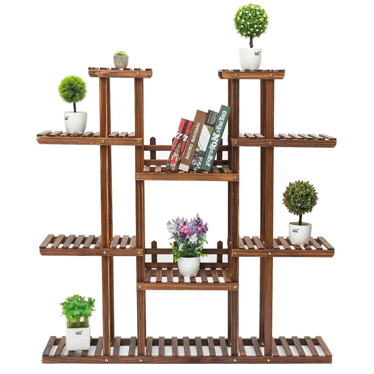 

Wooden Bookshelf Stand Shelf Book Flower Pot Display Rack Storage Shelves Solid Wood Organizer Indoor Outdoor Patio Decoration