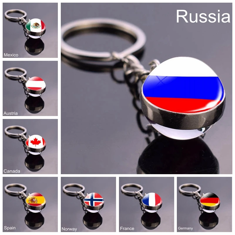 Брелок с российским флагом в виде стеклянного шара для стран мира|Брелоки| |