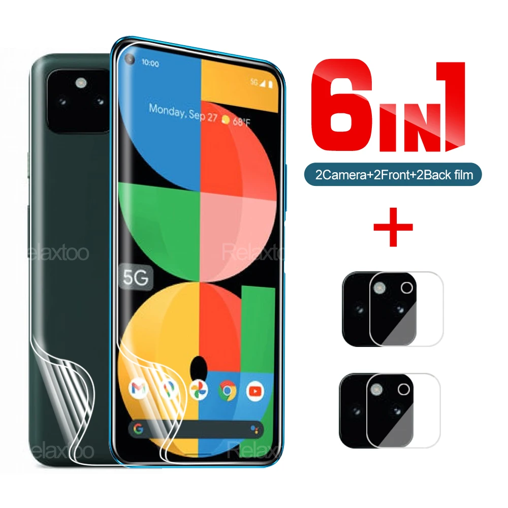 Гидрогелевая пленка 6 в 1 для Google Pixel 5A 5G полное покрытие HD передний и задний экран