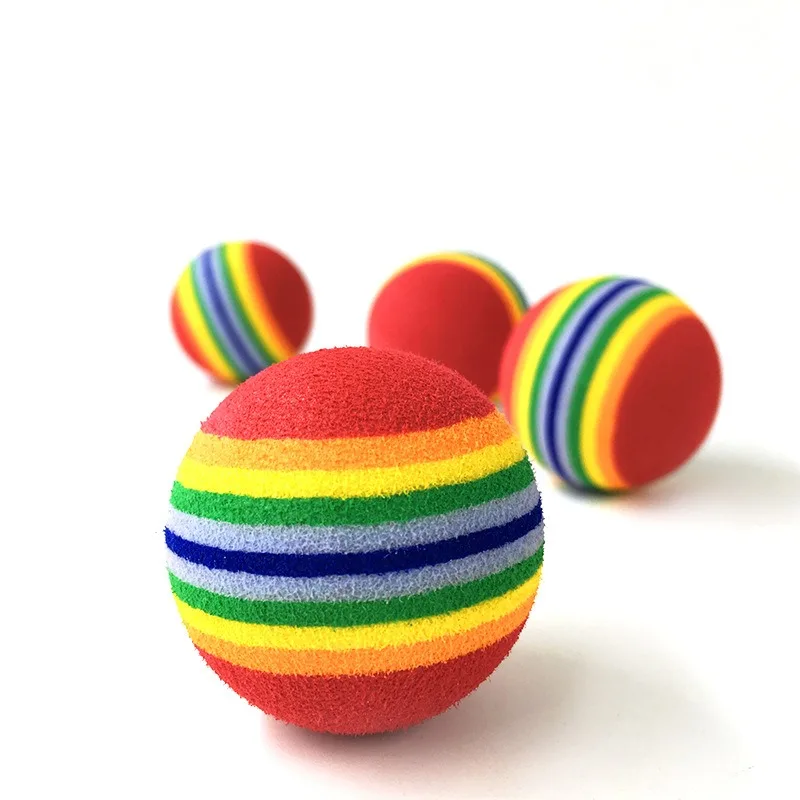 Rainbow Cat Toy Ball Soft EVA Foam Interactive Indoor Kitten Small Dogs Puppies Toys Balls Bulk Activity Chase Play Sponge Ball