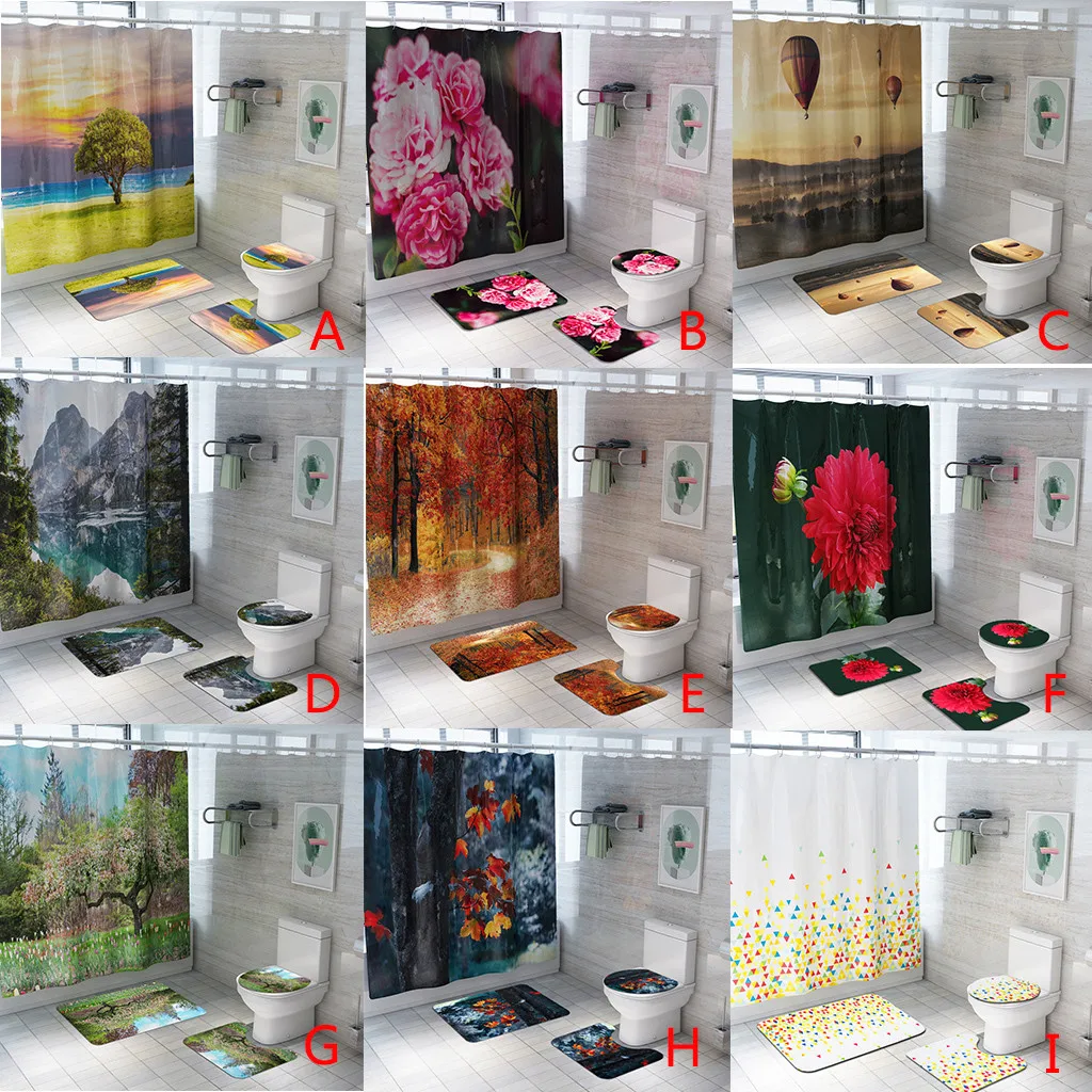 

duschvorhang 4PCS Non Slip Toilet Polyester Cover Mat Set Bathroom Shower Curtain bathroom curtain douchegordijn shower curtain