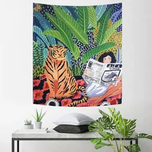 Гобелен в скандинавском стиле с изображением тигра для девочек; декор в стиле бохо; настенный гобелен в стиле джунглей