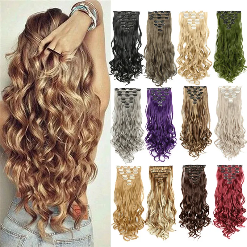 

Kong&Li 16 Clips In Hair Extensions Women Natural Wave Hair Extensions 7 Pcs/Set 60 Colors 22 Inch Synthetic Hair Piece