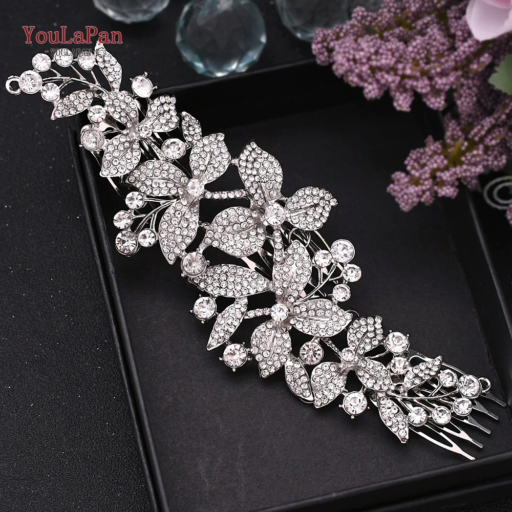 YouLaPan Alloy Rhinestone Headband Wedding Head Piece Flower Bridal Hair Accessories Hair Comb Silver Clips Headwear HP301