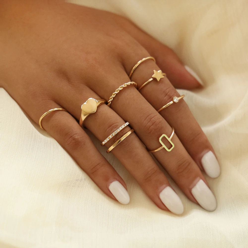 8 шт./компл. модное сердце звезда кристалл простой дизайн anillos панк золотой цвет