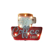 Бар на батарейках винтажная железная домашняя доска прочная ручная роспись с подсветкой горячий кофе магазин настенный Декор светодиодный вывеска
