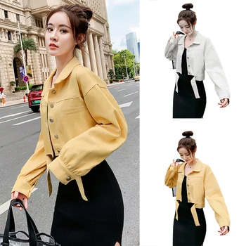 

Brand New Fashion Short Denim Jacket Women Red White Yellow Outerwear Female Clothes Crop Jeans Jackets For Glamorous Ladies