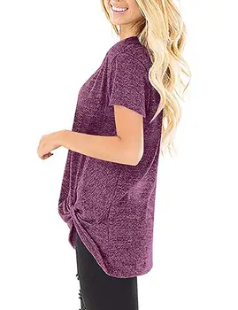 

Women's Loose Casual Knot Tops Solid Color Short Sleeve T Shirts Cashmere Polyester